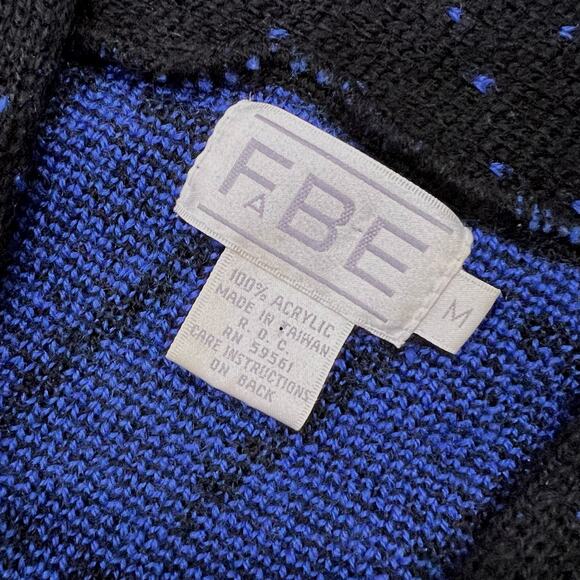 Vintage FABE Abstract Shawl Collar Geometric Triangle Knit Sweater Blue Black M - Picture 2 of 5